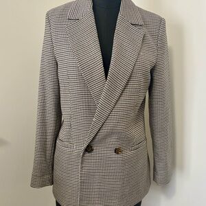 Mango Classic Tan + Dark Brown/Black Houndstooth Blazer